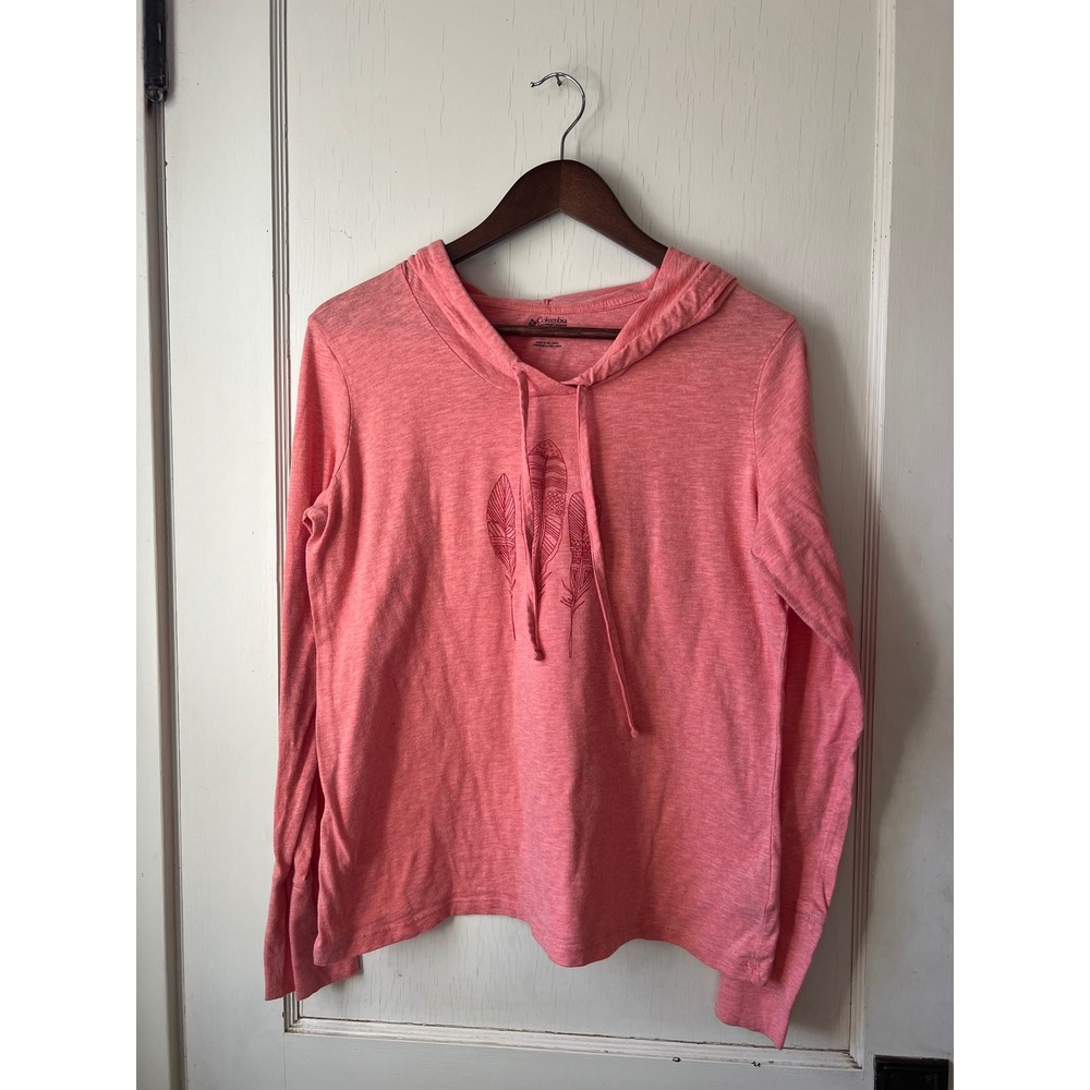Columbia Sportswear Feather Graphic Hoodie Coral Pink Lightweight Women's L G